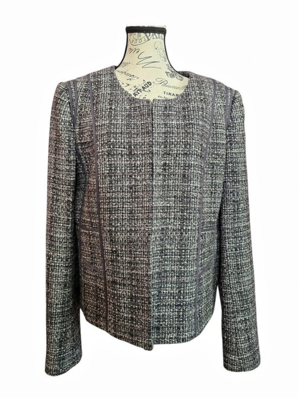 Ann Taylor Plaid Tweed Wool Blend Gray & Black Jacket Blazer 16